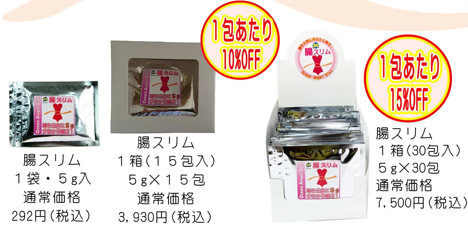 腸スリム1包あたり10%、15%OFF